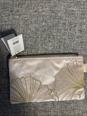Papyrus Blush Pink Velvet Cosmetic Bag with Gold Embroidery